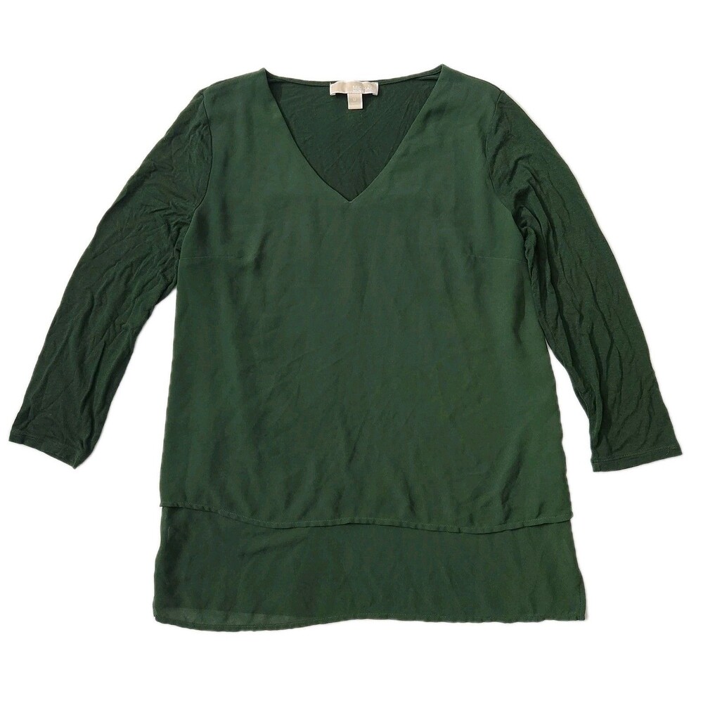 Michael Kors MK women Blouse Top Size Medium Green 3/4 Sleeve Sheer